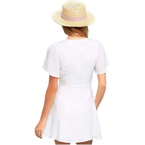 Cotton Candy LA Juniors Size Small Dress White Tie Front Low V Neck Ruffle Lined - Picture 7 of 12